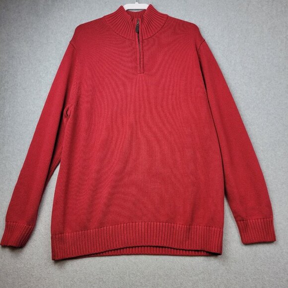 LL Bean Sweater Mens Size XL Double L Quarter Zip Red Knit 1/4 Zip Cotto… - Picture 1 of 10